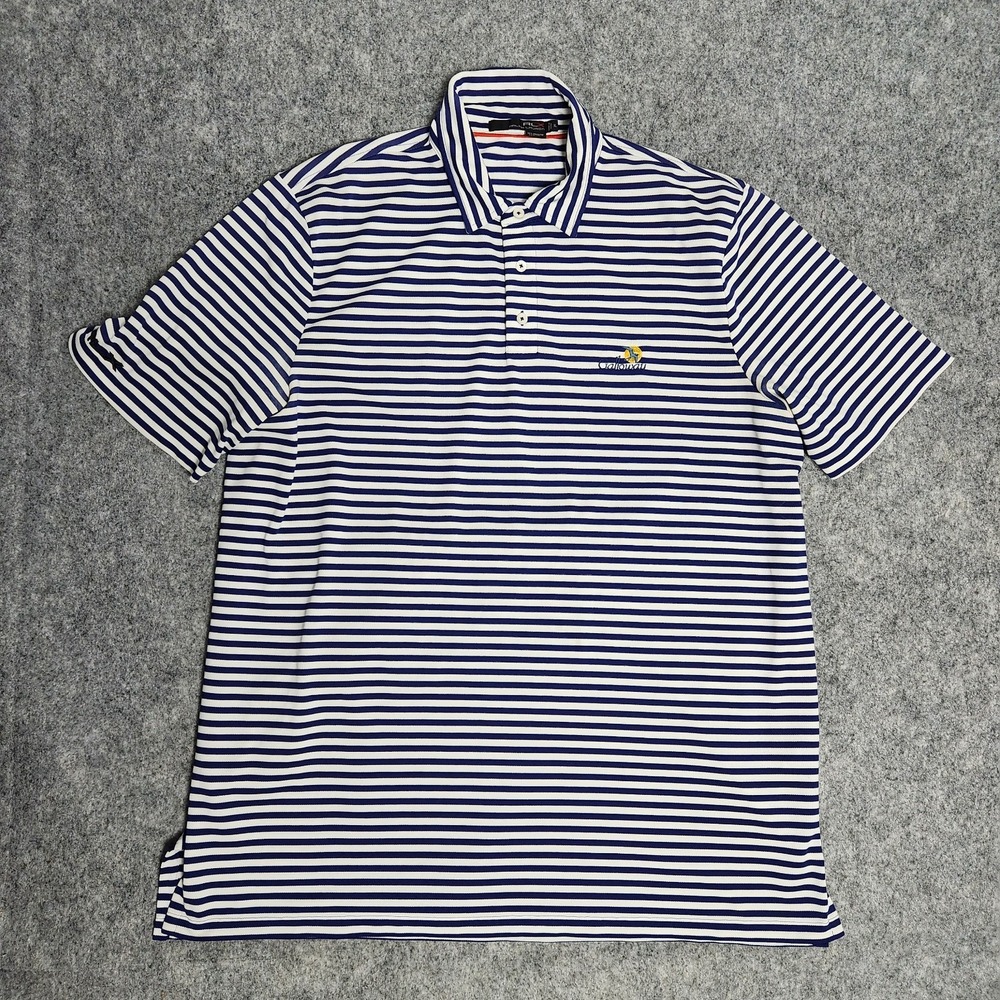 RLX Ralph Lauren Polo Golf Shirt Men XL Blue White Stripe Galloway Logo Pullover